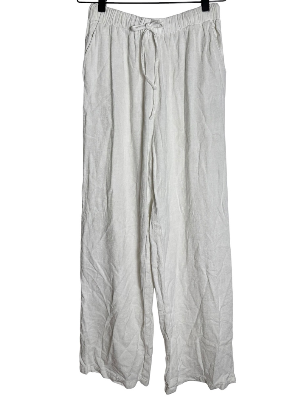 White Fox Boutique White Linen Blend Wide Straight Leg Pants
